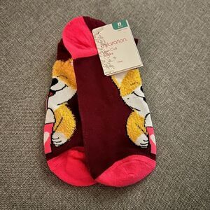 Welsh Corgi Dog Ladies Low Cut Socks Maroon Pink